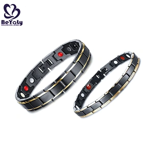 Black Fashion Custom Fitness Magnetic Stainless Steel Germanium Bead Bracelet Men