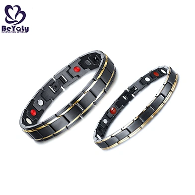 Black Fashion Custom Fitness Magnetic Stainless Steel Germanium Bead Bracelet Men