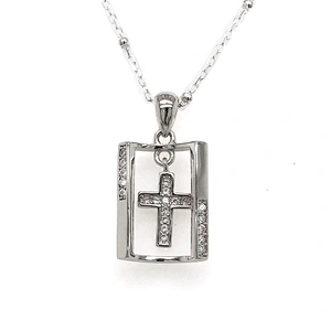 White Gold Plated Crystal Cross Pendant, Religious Cross Jewelry, Sterling Silver Diamond Cross Pendant Necklace Womens