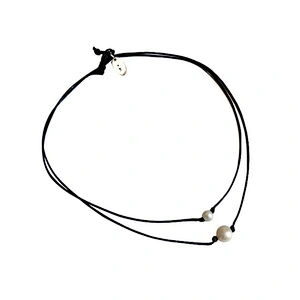 Cord chain choker jewelry pearl and leather necklace