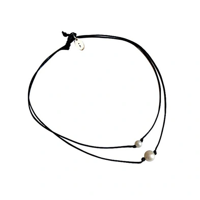 Cord chain choker jewelry pearl and leather necklace