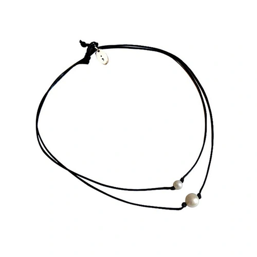 Cord chain choker jewelry pearl and leather necklace
