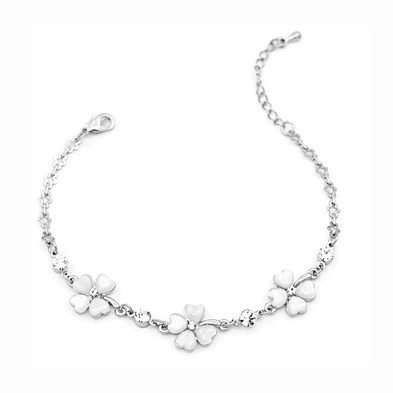 Adjustable Charming Zircon Metal Jade Design Rhinestone Four Leaf Clover 14k Elastic Yoga Bracelet