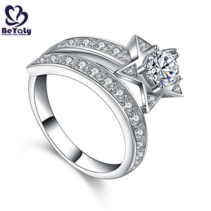 Dazzling silver pentastar popular finger ring with cubic stone
