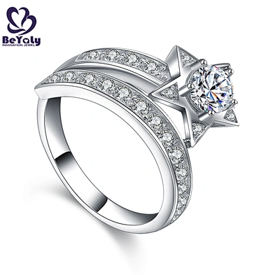 Dazzling silver pentastar popular finger ring with cubic stone