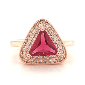 Silver Jewelry Cz Gemstone Natural Red Ruby Rings With Triangle Design