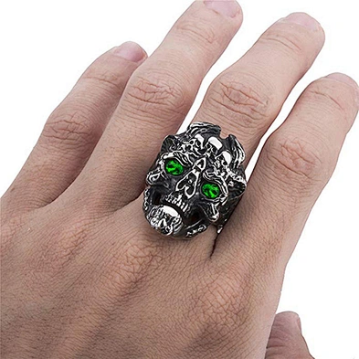 Hiphop Jewelry Stainless Steel Men'S Skull Rings, Gothic Skull Ring Eyes Mens Ring Vintage Jewelry