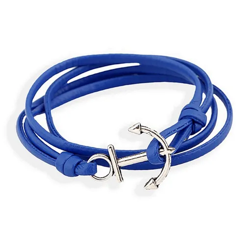 Stainless steel alloy leather custom made anchor hook bracelet men