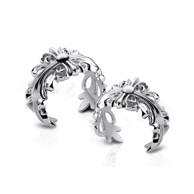 Couple 925 Sterling Silver Flower Design Adjustable Ring Vintage