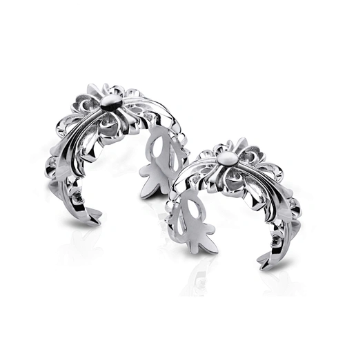 Couple 925 Sterling Silver Flower Design Adjustable Ring Vintage