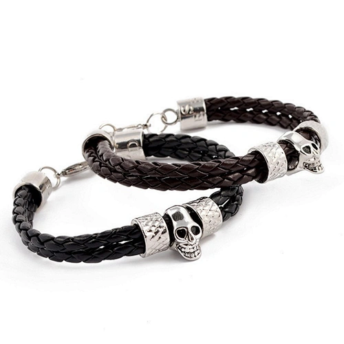Leather accessory men skull bead mexican friendship custom woven bracelet