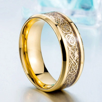 Blue Black Gold Plating Engraved Stainless Steel Jewelry Titanium Ring