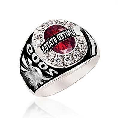 National guard army military ring with big red stone