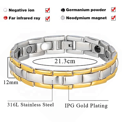 Shiny men cuff gold titanium bracelet with magnets