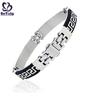 White painting black enamel men cuff bracelet en cuir