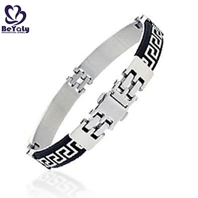 White painting black enamel men cuff bracelet en cuir