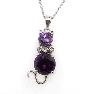 New Trendy Purple Zircon Jewelry Lady Cat Engraving Sterling Silver Pendants