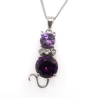 New Trendy Purple Zircon Jewelry Lady Cat Engraving Sterling Silver Pendants