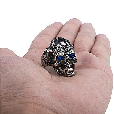 Colored Stone Eye Design Skull Shape Skeleton Ring For Punk Men And Women