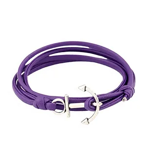 Stainless steel alloy leather custom made anchor hook bracelet men
