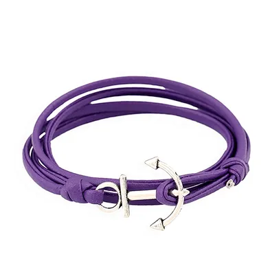 Stainless steel alloy leather custom made anchor hook bracelet men