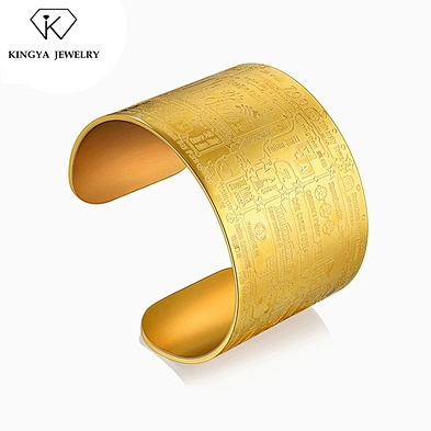 Wholesale Friendship Gold Plated Engrave Titanium Bracelet Bangles Men