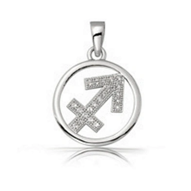 Round 925 silver jewelry sterling cz zodiac sign Gemini pendant