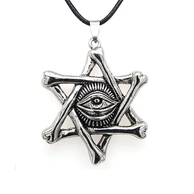 Hot style devil's eye hexagram black leather rope punk necklace