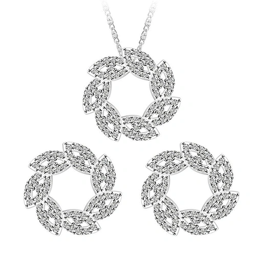 Christmas gifts silver leaf circle large gemstone jewelry set