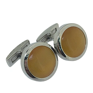 Round Yellow Shell Button Cover Cufflinks, Mens Shirt Cufflinks