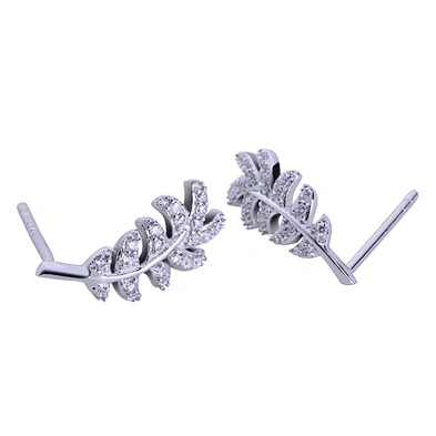 Shiny Cubic Zirconia Silver Feather Bohemian Earrings For Girls