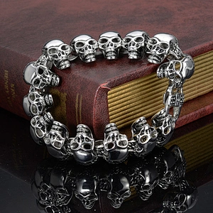 without stone bead skull bracelet stainless steel, skull beaded bracelet