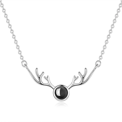 Christmas gift silver antler pendant i love you necklace 100 languages