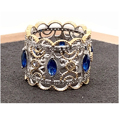 Fine jewelry cubic zircon full pave setting rhodium and gold plated ring