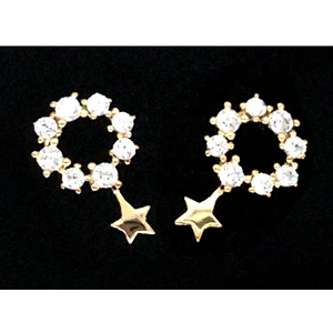 Cute style gold plated cz circle and star christmas earrings