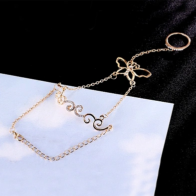 14k gold chain bracelet connected with ring attach