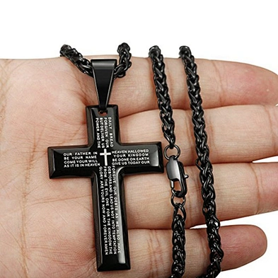 Fashion stainless steel letter engraved bible cross jewelry pendant necklace