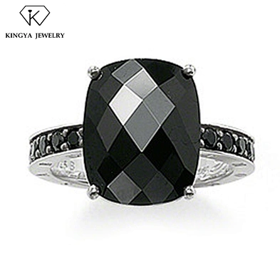 Men 925 sterling silver ring with ca stone, black tourmaline ring