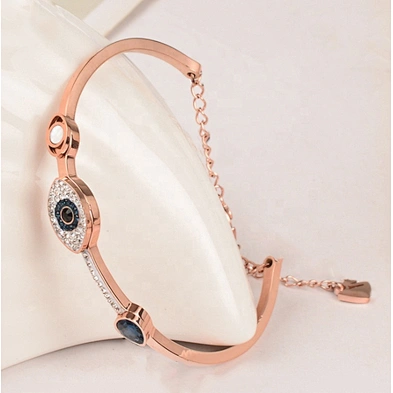 Stainless steel blue gems evil eye womens bracelets bangle cuff