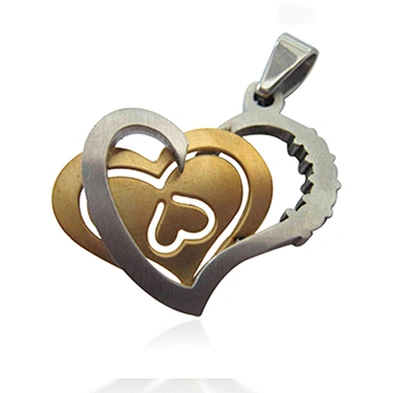 Fashion stainless steel cz couple gold heart necklace