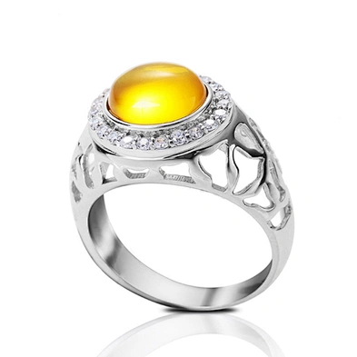 Women silver yellow gemstone cabochon rings