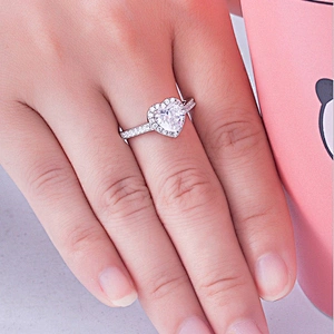 Double Halo Wedding Ring Sets, Heart Shaped Ring Designs For Girls