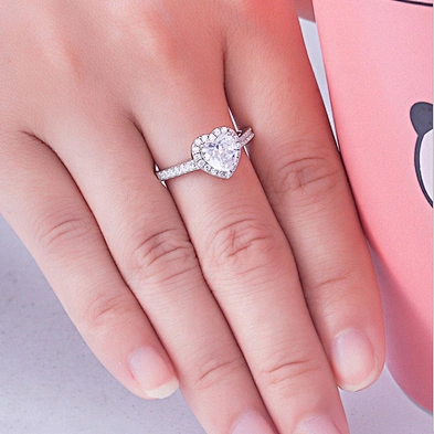 Double Halo Wedding Ring Sets, Heart Shaped Ring Designs For Girls