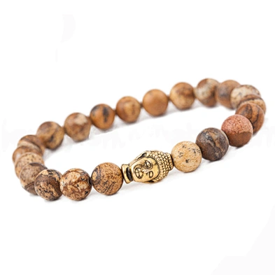 Seed bead solid gold budda handmade bracelet men's jewellery
