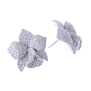 Women Blooming Flower Sterling Silver Stud Earring With Stone