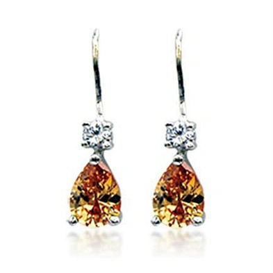 Yellow topaz silver fashion cubic zirconia earrings