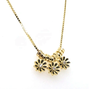 New Design Slideable Circle And Enamel Cz Flower Beads Gold Chain Necklace