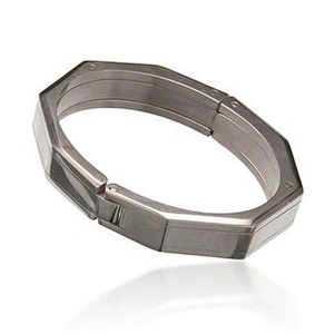 High end polygonal shape meander patterns platinum bangle