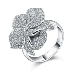 Gorgeous micro pave setting cz silver costume flower rings