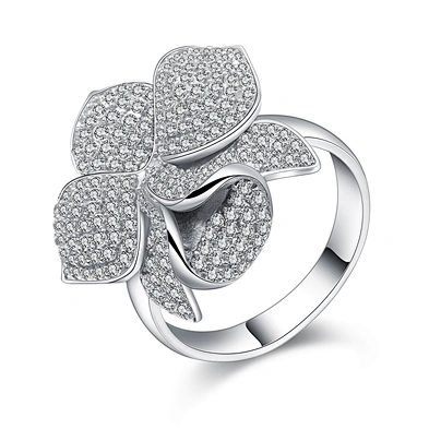 Gorgeous micro pave setting cz silver costume flower rings